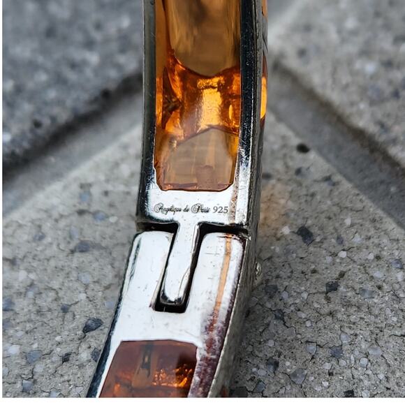 Angelique de Paris Boho Peach Bamboo Sterling Silver Thin Bangle Bracelet - Picture 6 of 9